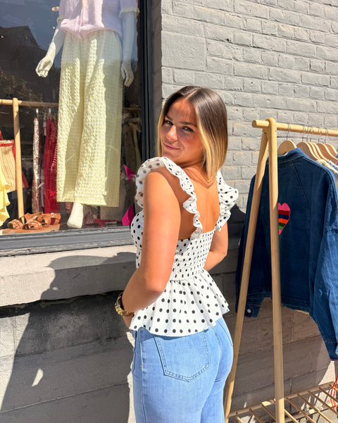 Top à pois - BLANC