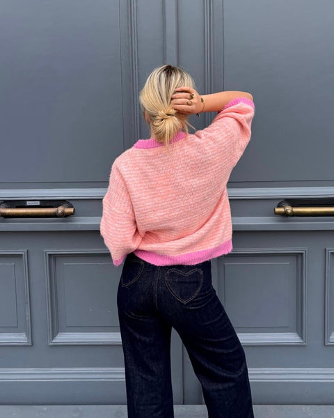 Pull rose à manches courtes - KAM