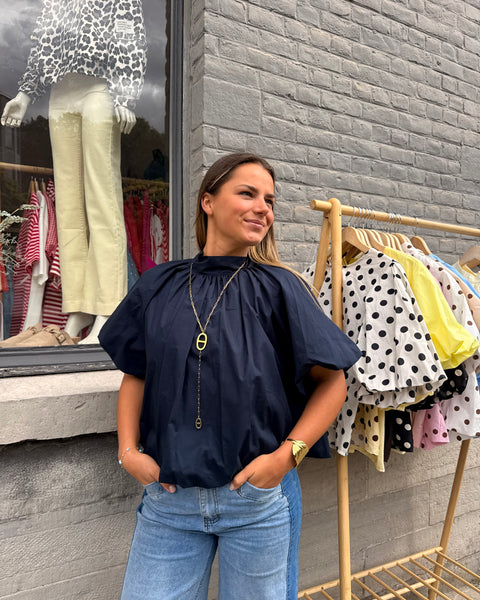 Blouse petites manches bleu marine - ELINA