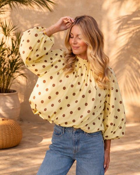 Blouse manches longues à pois jaune - ELINA
