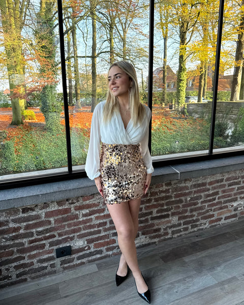 Robe blanche/doré - SEQUINS