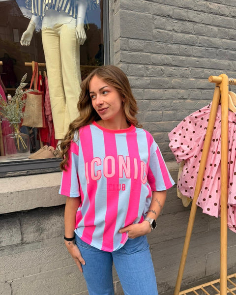 T-shirt ligné rose - ICONIC