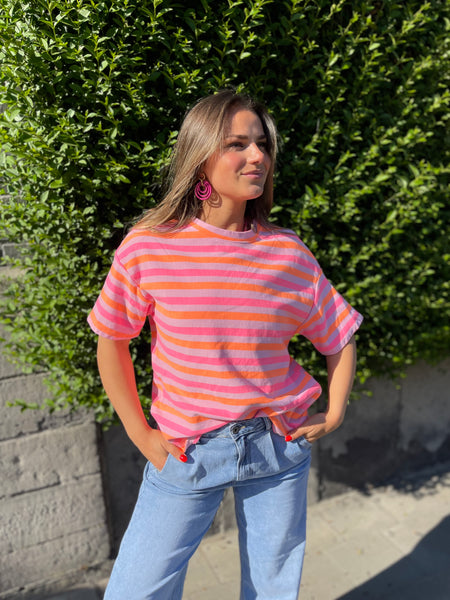 T-shirt ligné - ROSE