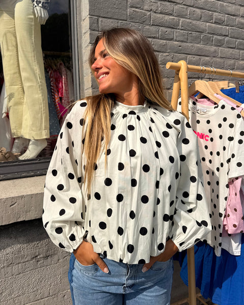 Blouse manches longues blanche à pois - ELINA