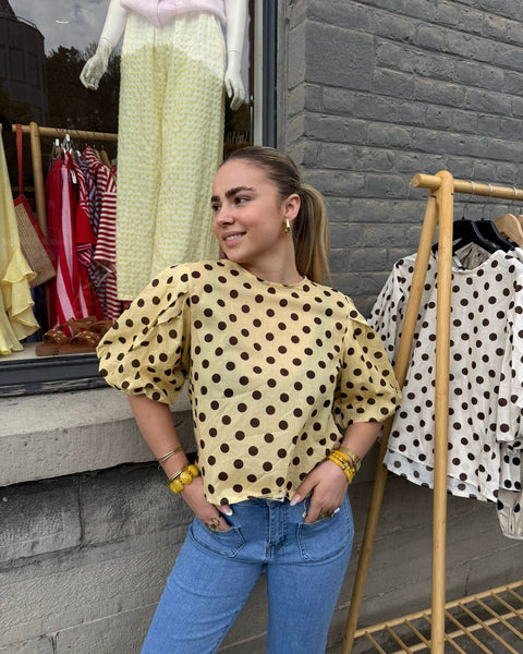 Blouse petites manches jaune à pois - ELDA