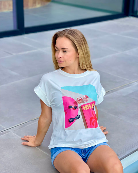 T-shirt blanc azul - IBIZA