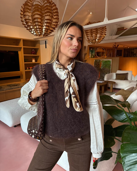 Pull chocolat col v - DADJI