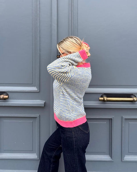 Pull bleu/jaune/rose - KAM