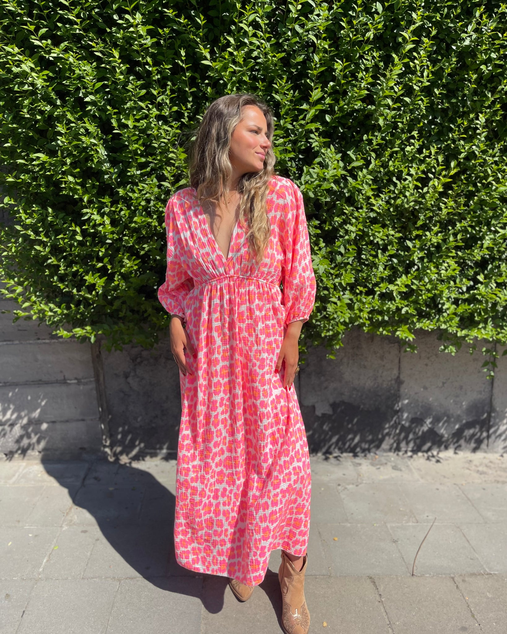 Robe longue rose fluo - LÉOPARD