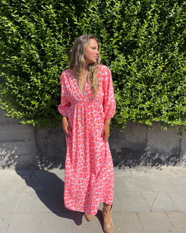 Robe longue rose fluo - LÉOPARD
