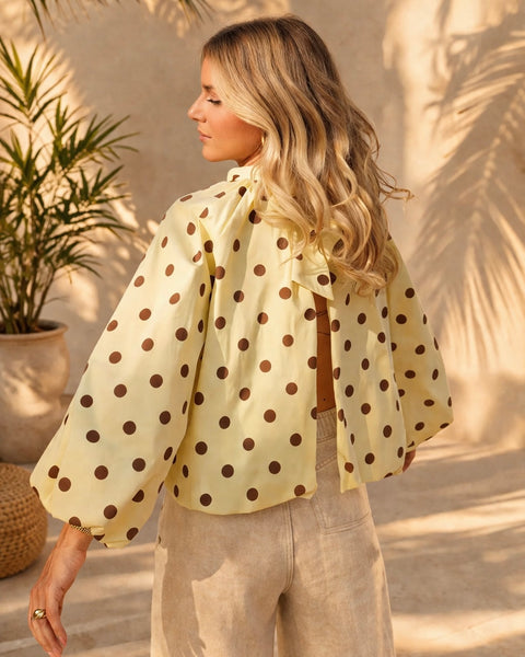 Blouse manches longues à pois jaune - ELINA