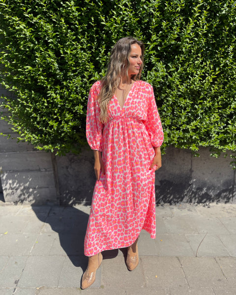 Robe longue rose fluo - LÉOPARD
