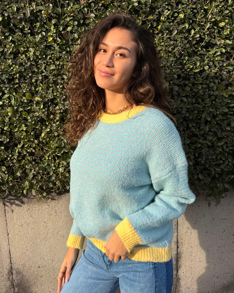 Pull turquoise/jaune - LIGNÉ