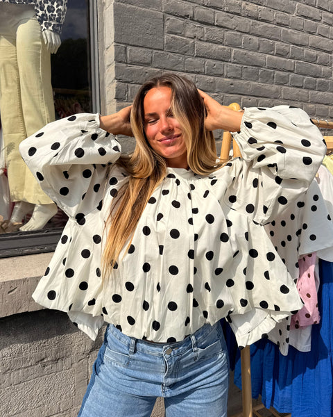 Blouse manches longues blanche à pois - ELINA