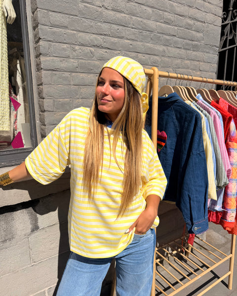 T-shirt ligné + foulard - JAUNE