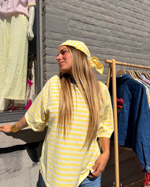 T-shirt ligné + foulard - JAUNE