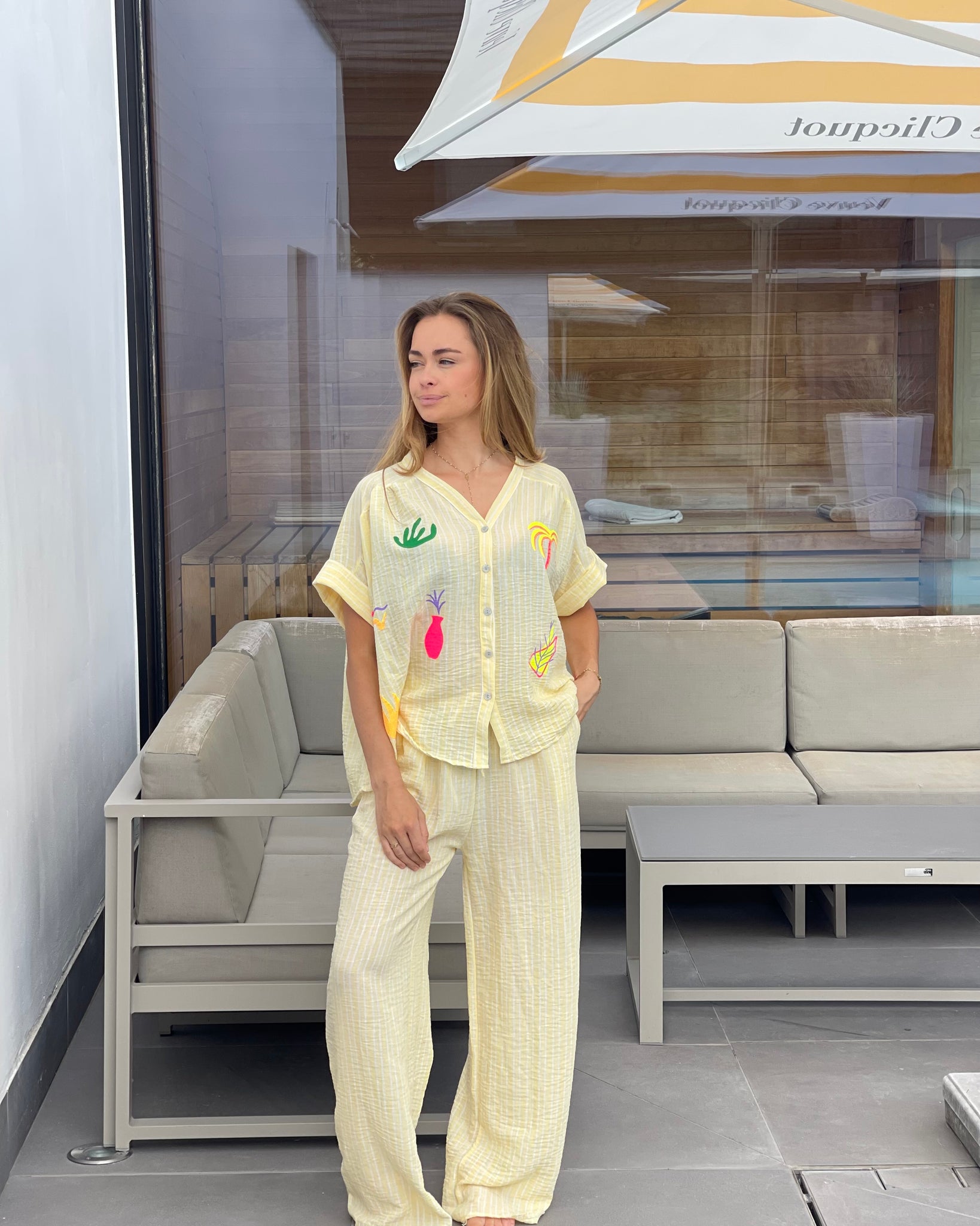 Pantalon ligné motifs - JAUNE