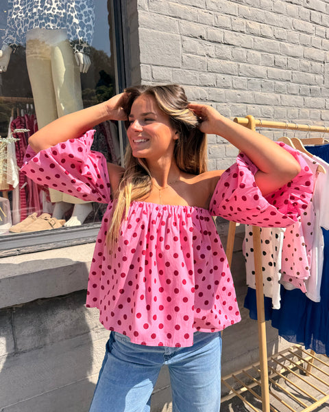 Haut bustier à pois rose - ANDIE