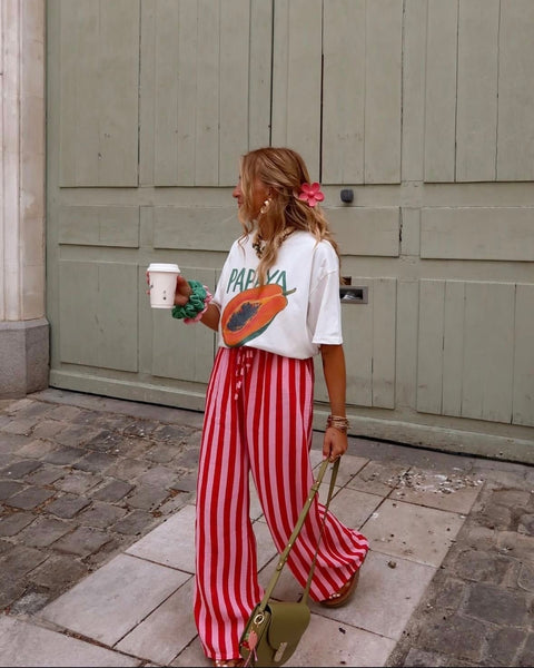 Cotton gauze trousers - Pink/Red