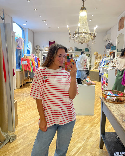 T-shirt ligné - CERISE