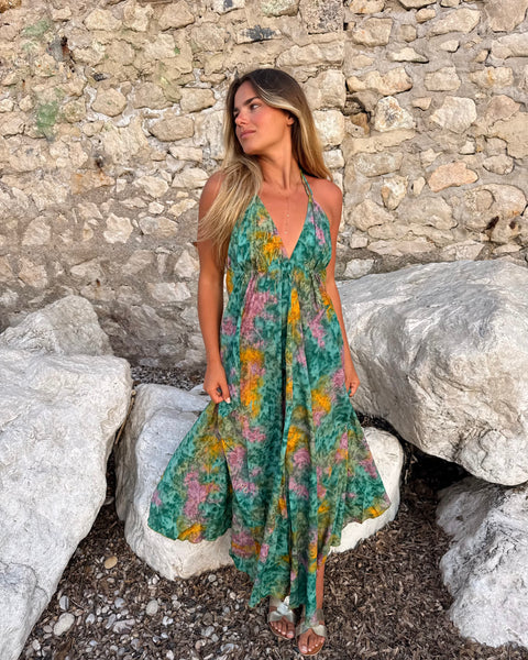 Robe émeraude dos nu - SÉRÉNA