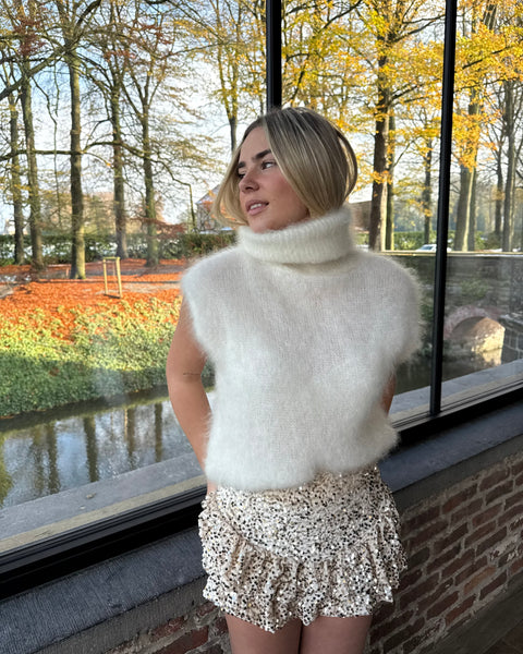 Pull sans manche blanc  - COL ROULÉ