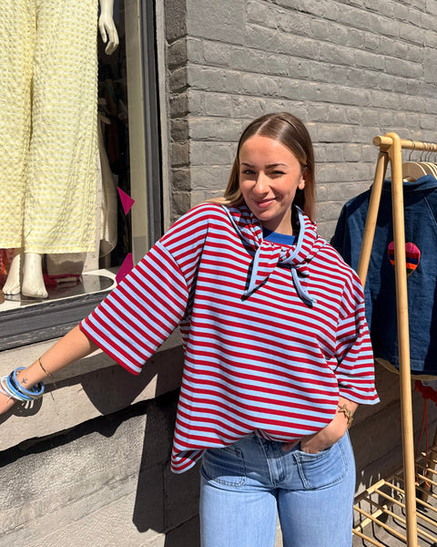 T-shirt ligné + foulard - ROUGE/BLEU CLAIR