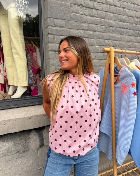 Blouse rose à pois - ELINA
