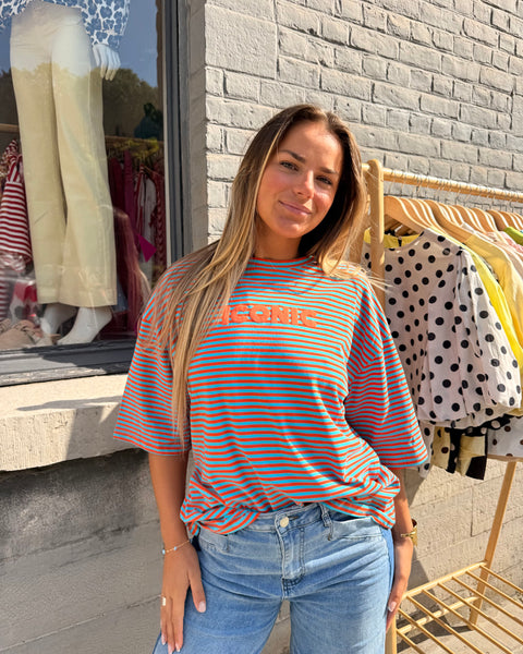 T-shirt lignée orange/bleu - ICONIC