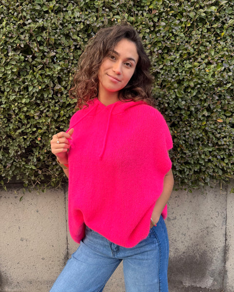 Pull à capuche rose flash - CASTJI