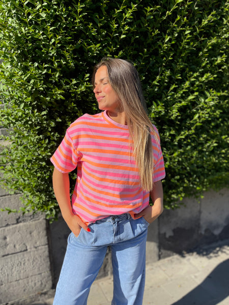 T-shirt ligné - ROSE