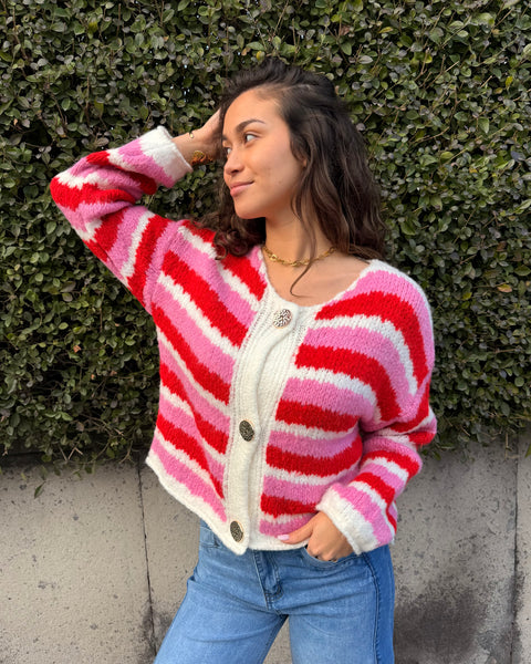 Gilet ligné - ROSE/ROUGE