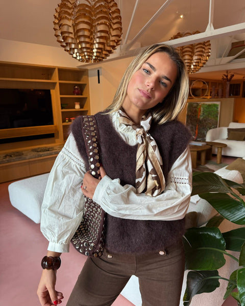 Pull chocolat col v - DADJI