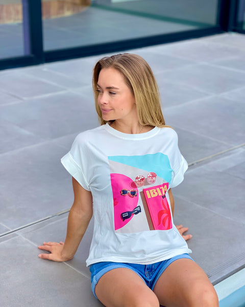 T-shirt blanc azul - IBIZA