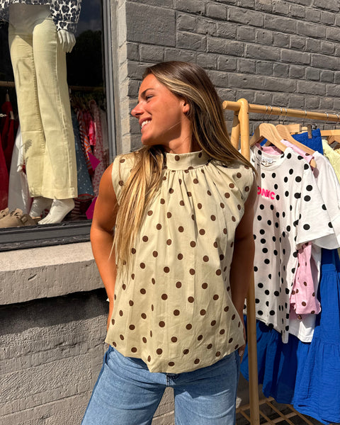 Blouse beige à pois - ELINA