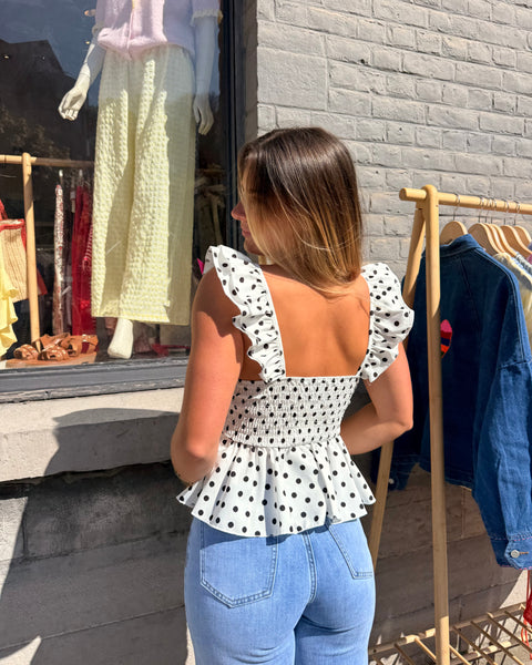 Top à pois - BLANC