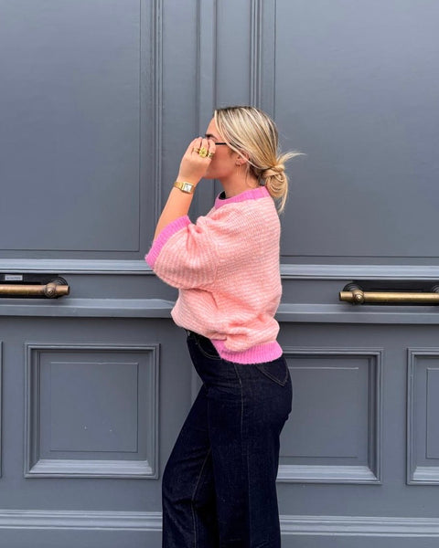 Pull rose à manches courtes - KAM