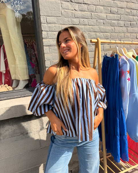 Haut bustier bleu/choco - ANDIE