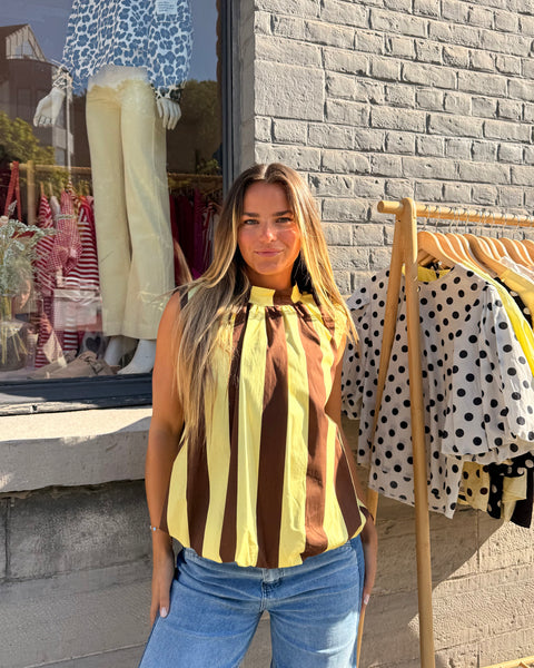 Blouse à ligne jaune/choco - ELINA