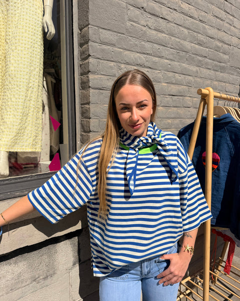 T-shirt ligné + foulard - BLEU/VERT