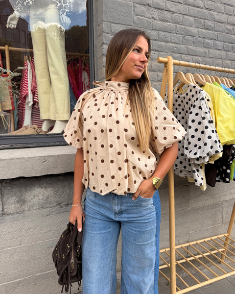 Blouse beige à pois - ELINA