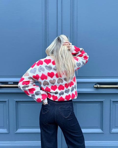 Pull gris/rouge - COEUR