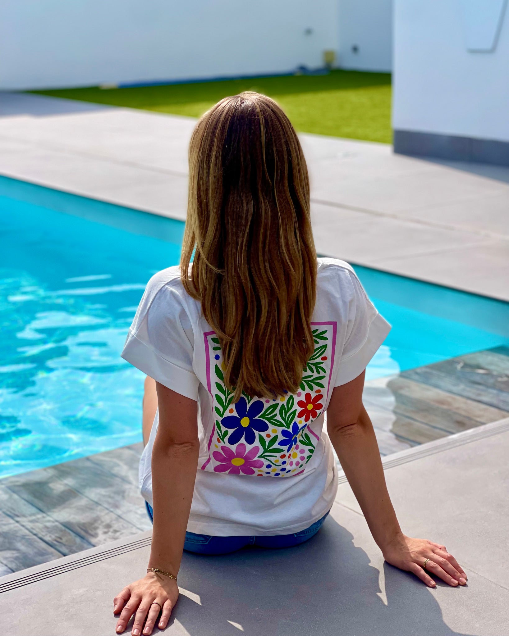 T-shirt blanc coloré - FLEURS
