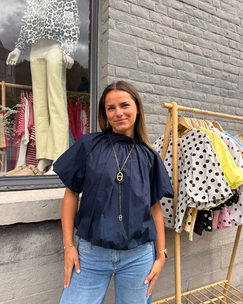Blouse petites manches bleu marine - ELINA