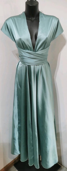 Robe vert sauge satinée - NELLE