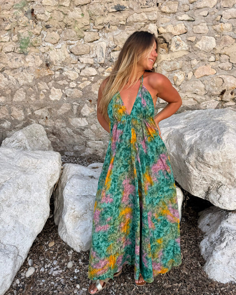 Robe émeraude dos nu - SÉRÉNA