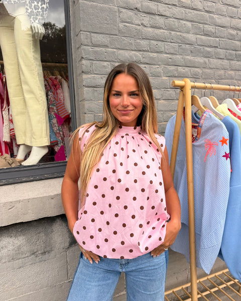 Blouse rose à pois - ELINA