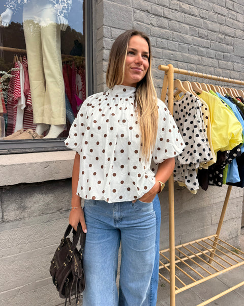 Blouse blanche à pois - ELINA