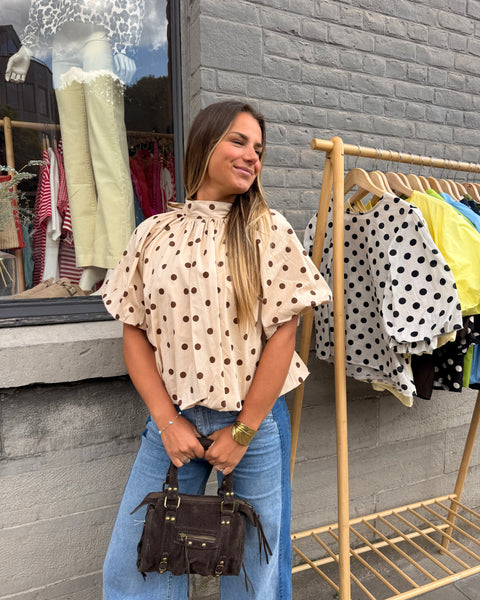 Blouse beige à pois - ELINA