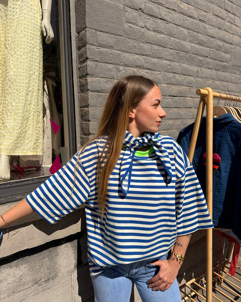 T-shirt ligné + foulard - BLEU/VERT